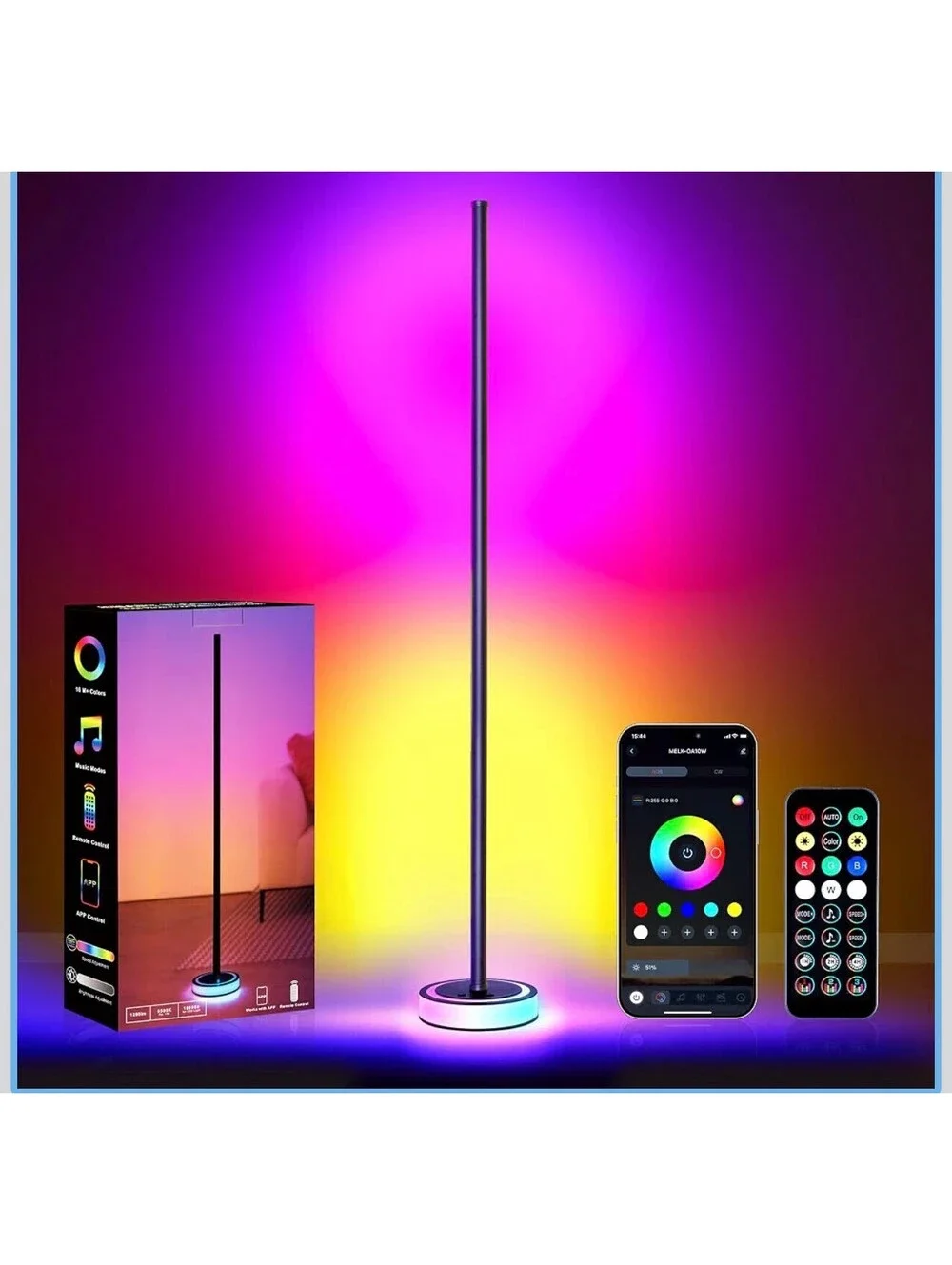 Wfiia 59” Smart RGBICW LED Corner Floor Lamp App Remote Music Sync 1200LM